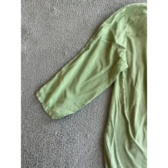 Solitare Button Top Medium Floral Embroidery V-Neck Roll Tab Green Boho Fairy - Picture 9 of 16